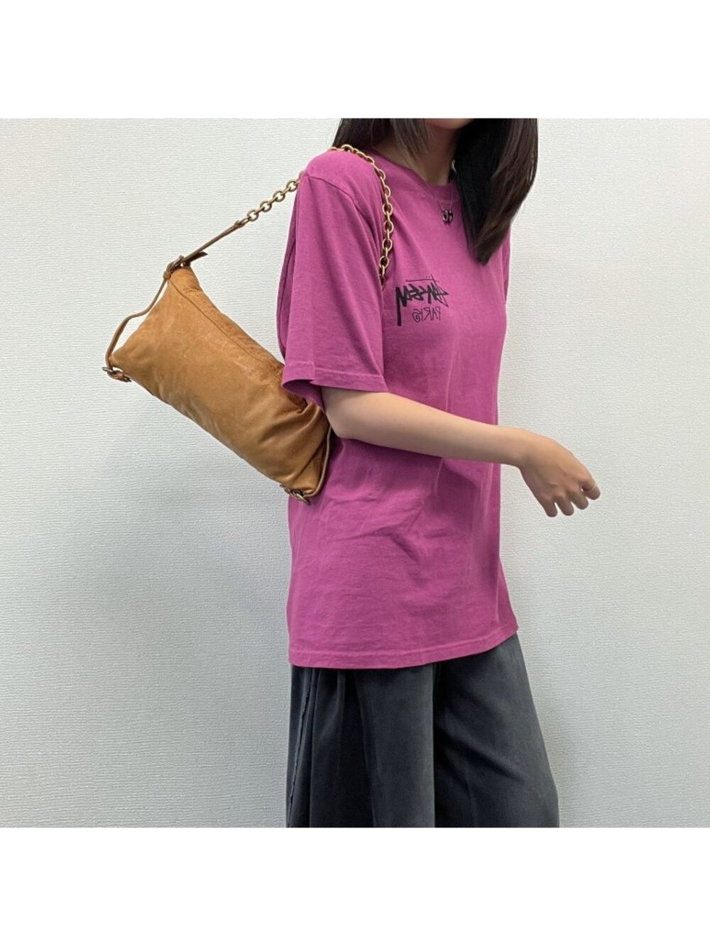 Miu Miu Logo Embossed Double Turnlock Chain Shoulder Bag Leather Camel Gold